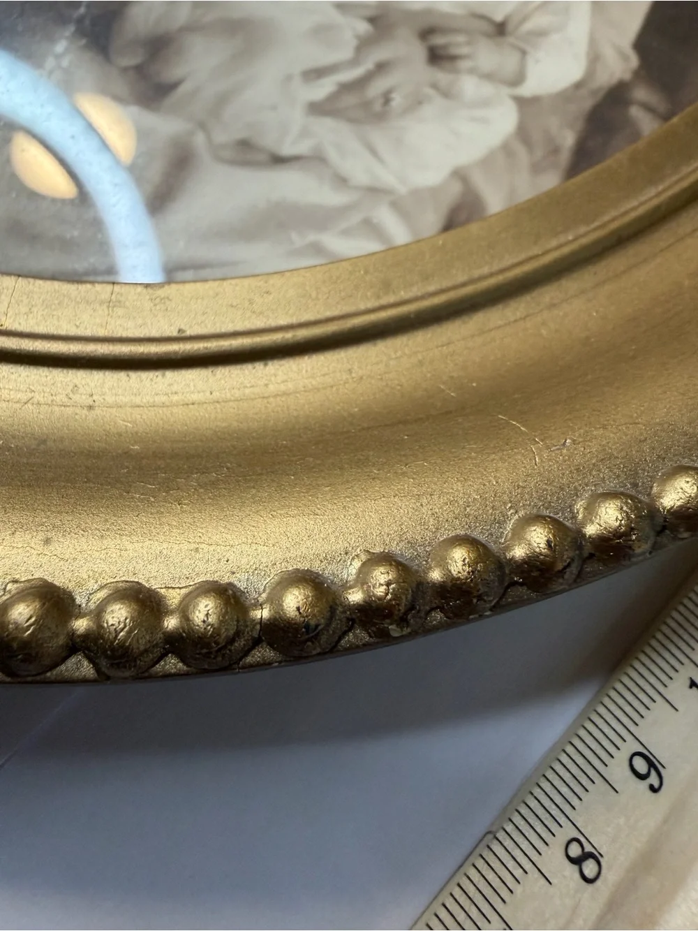 Gold Ornate Oval Picture Frame Beaded Gesso Victorian Edwardian Antique